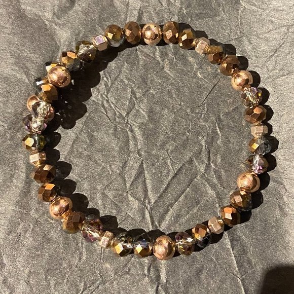 Faceted Glass and Hematite Bead Memory Wire Bracelet - Picture 3 of 8